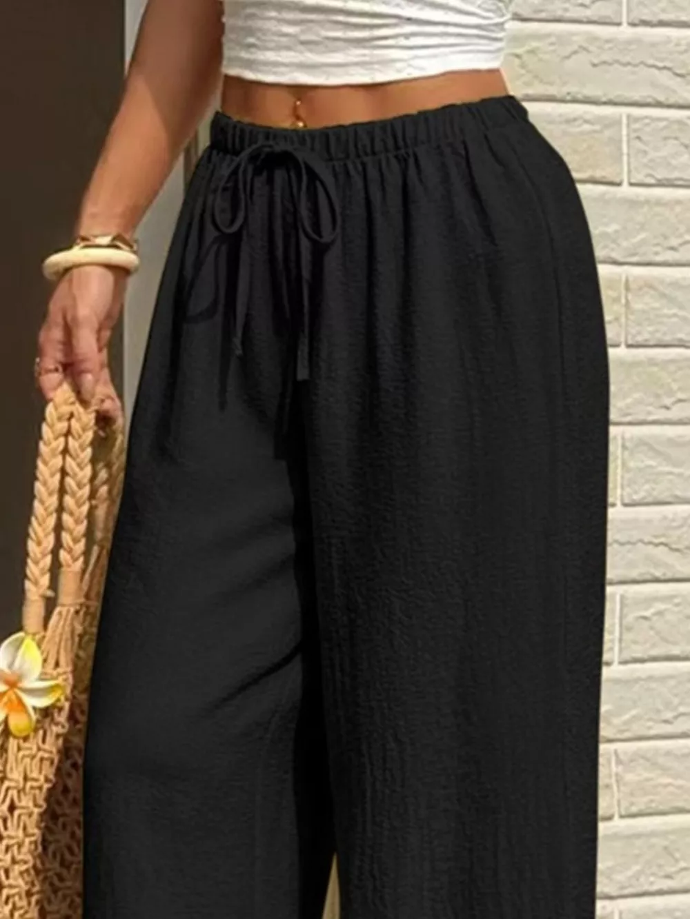 Plus Size Wide Leg Drawstring Pants, image 2