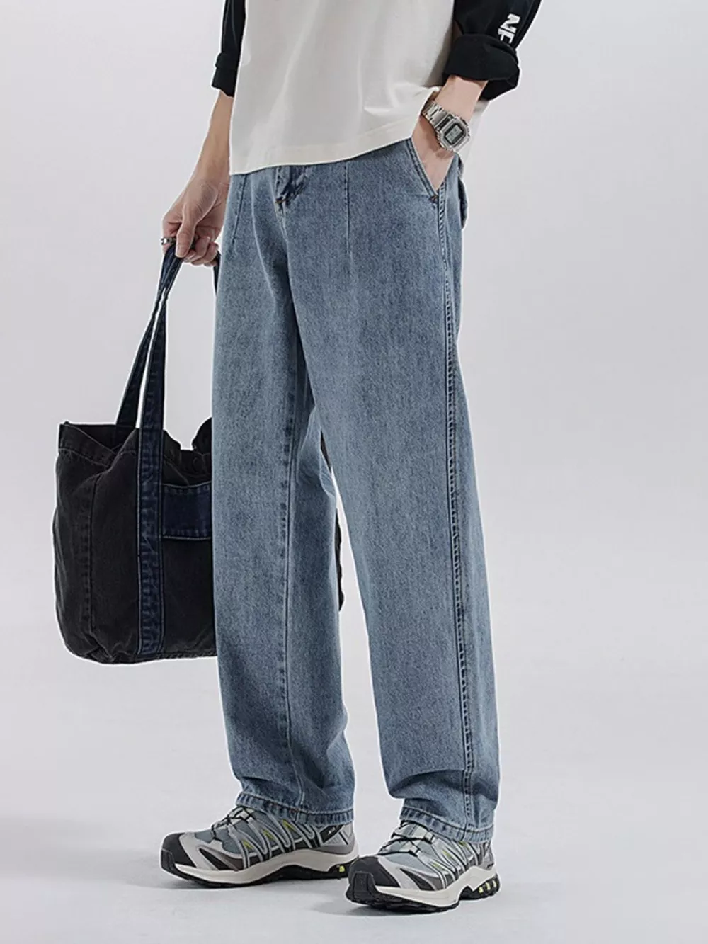 Men's Washed Wide Leg Jeans
