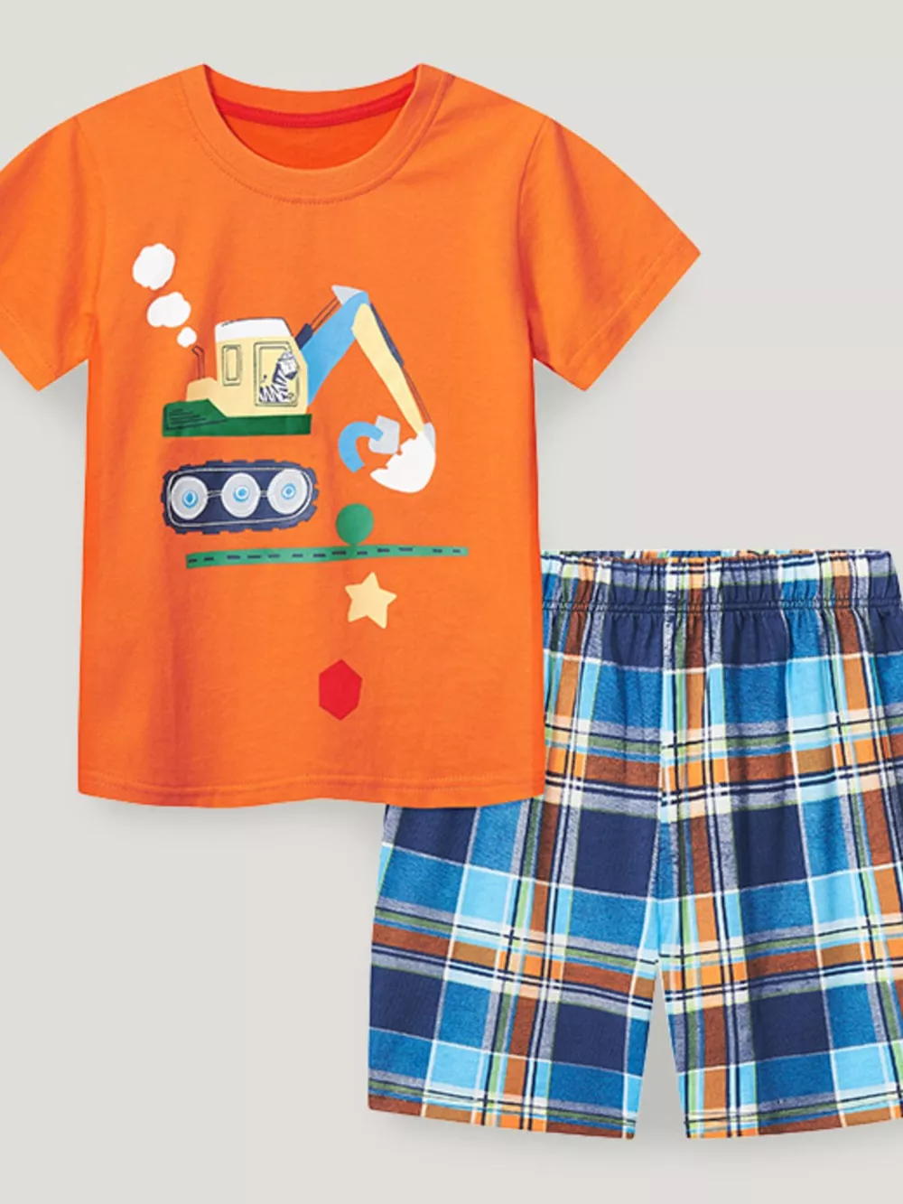 Children's Excavator Short Sleeve Tee and Shorts Pajama Set