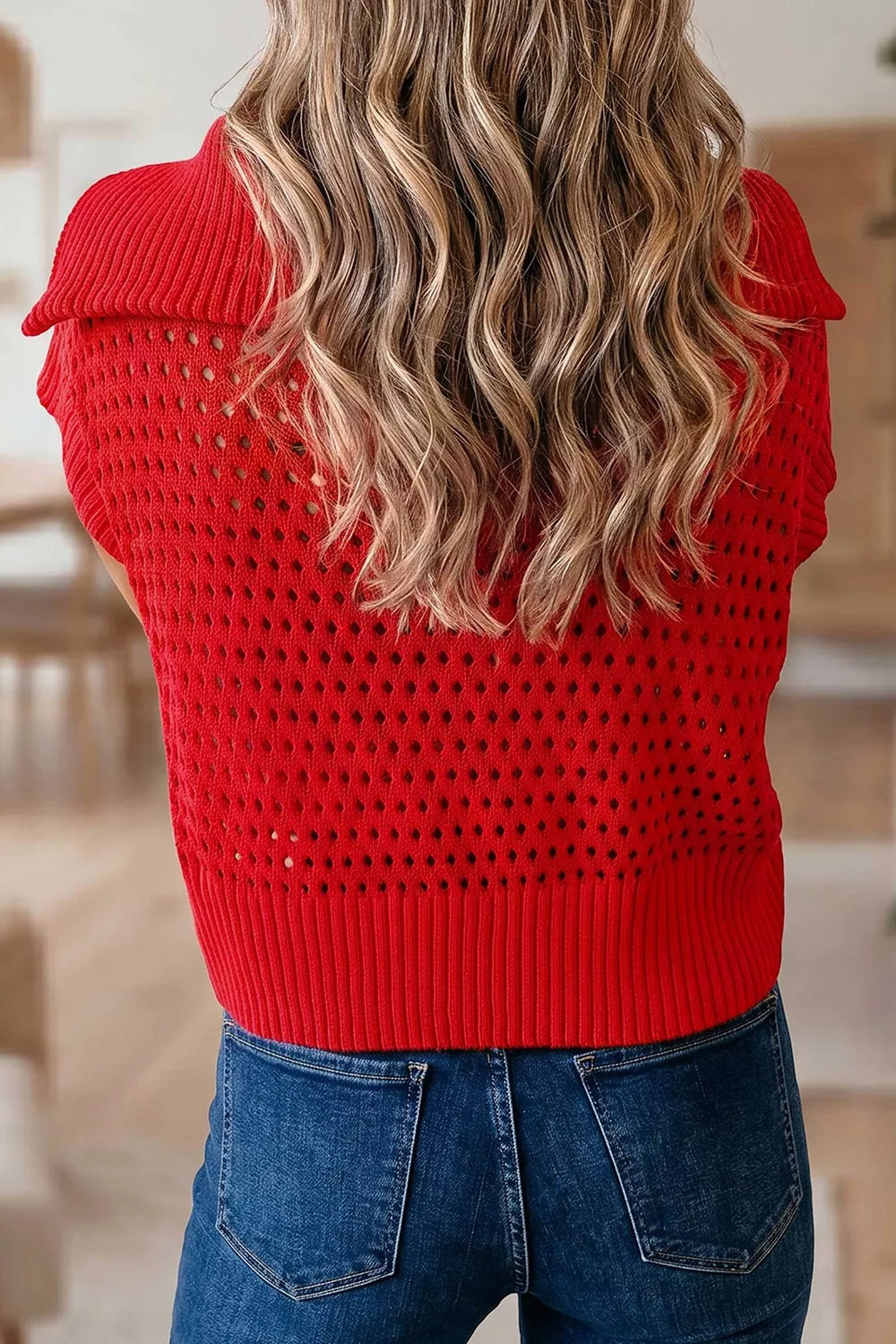 Openwork Quarter-Zip Knit Top, image 3