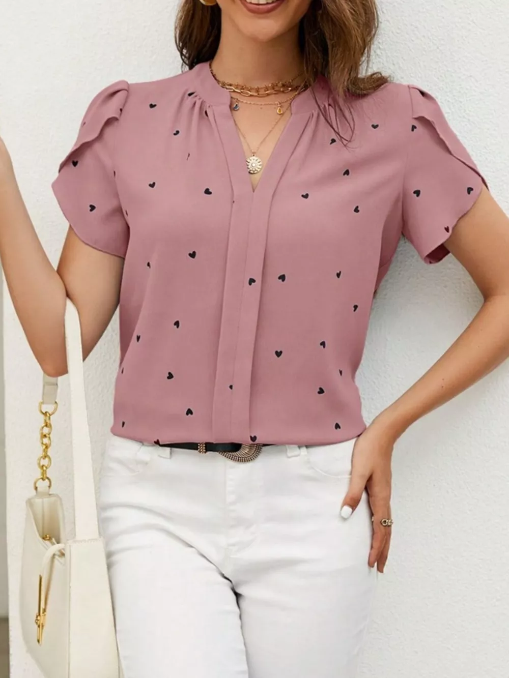 Heart Print Petal Sleeve Blouse, image 26