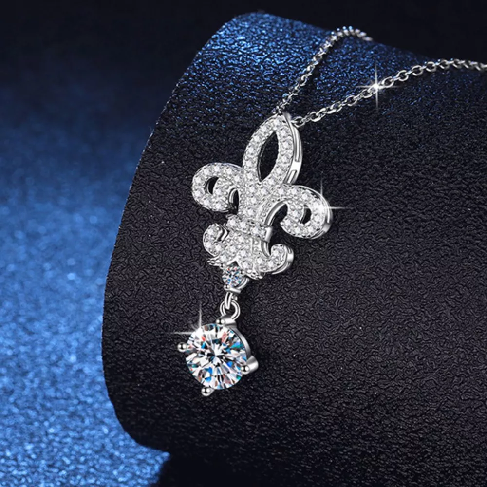 1 Carat Moissanite 925 Sterling Silver Iris Pendant Necklace, image 6