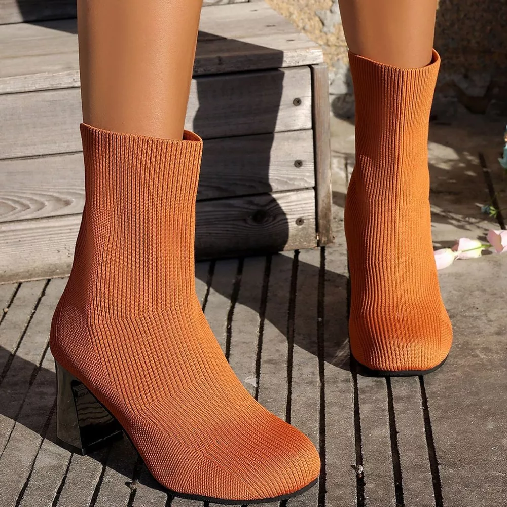 Round Toe Block Heels Boots, image 28