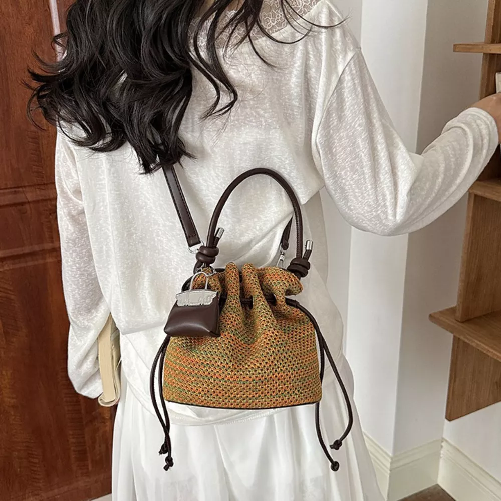 Woven Drawstring Crossbody Bag, image 4