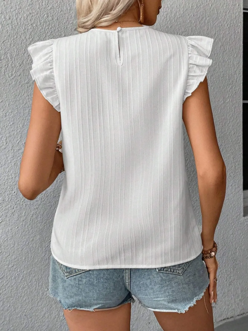 Ruffled Round Neck Cap Sleeve Blouse, image 12