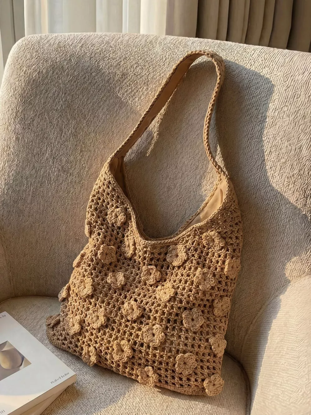 Crochet Floral Shoulder Bag, image 3