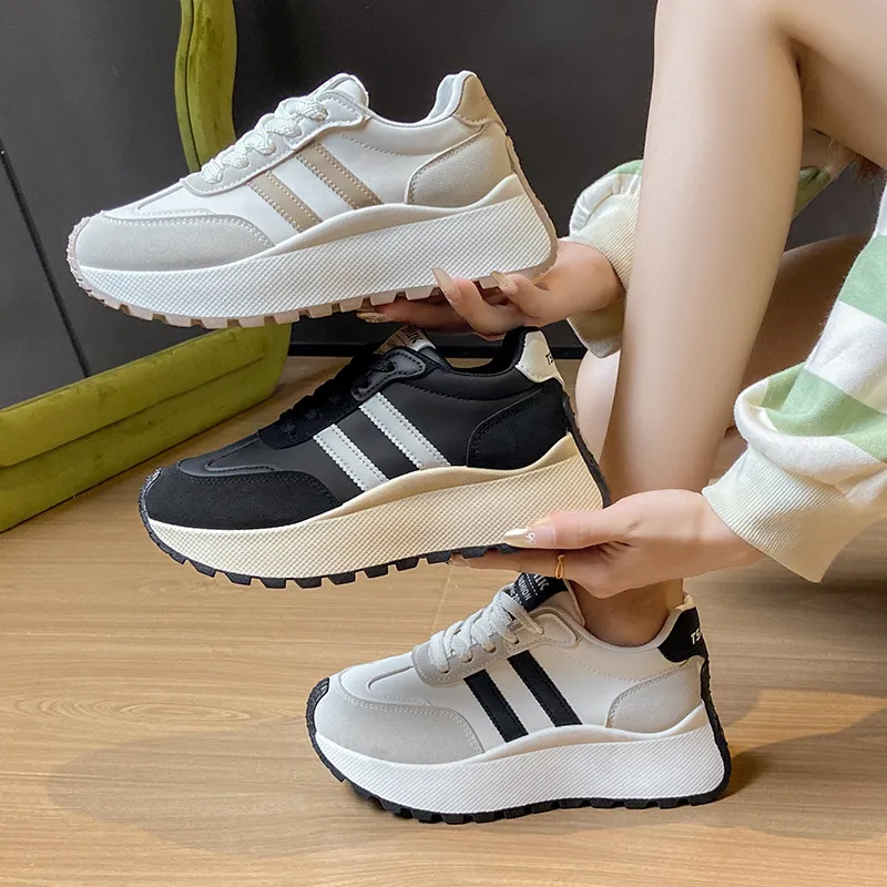 Side Striped Lace Up Platform Athletic Sneakers, image 3