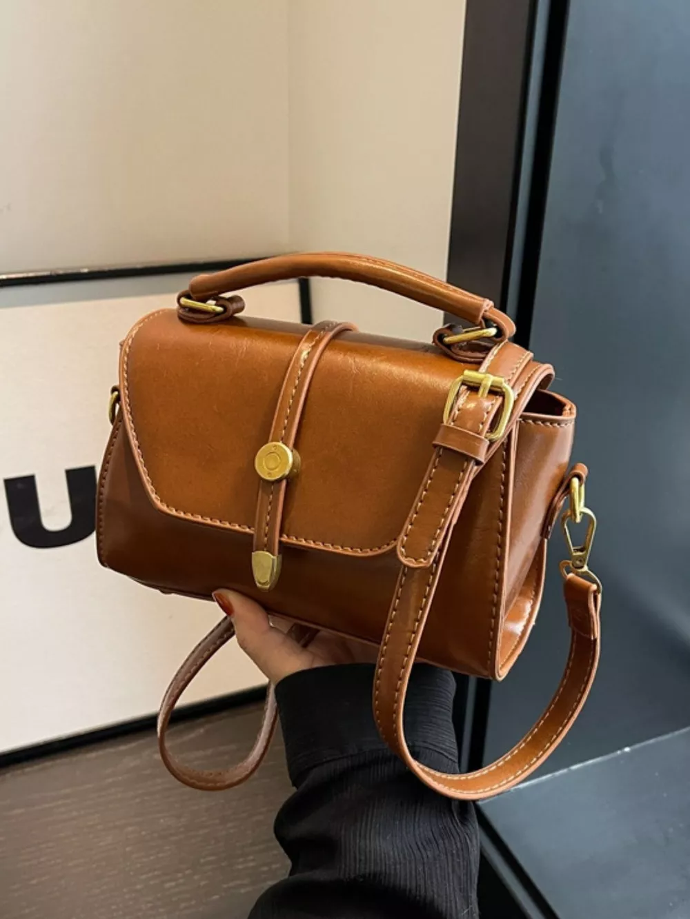 Leather Top Handle Crossbody Bag, image 7