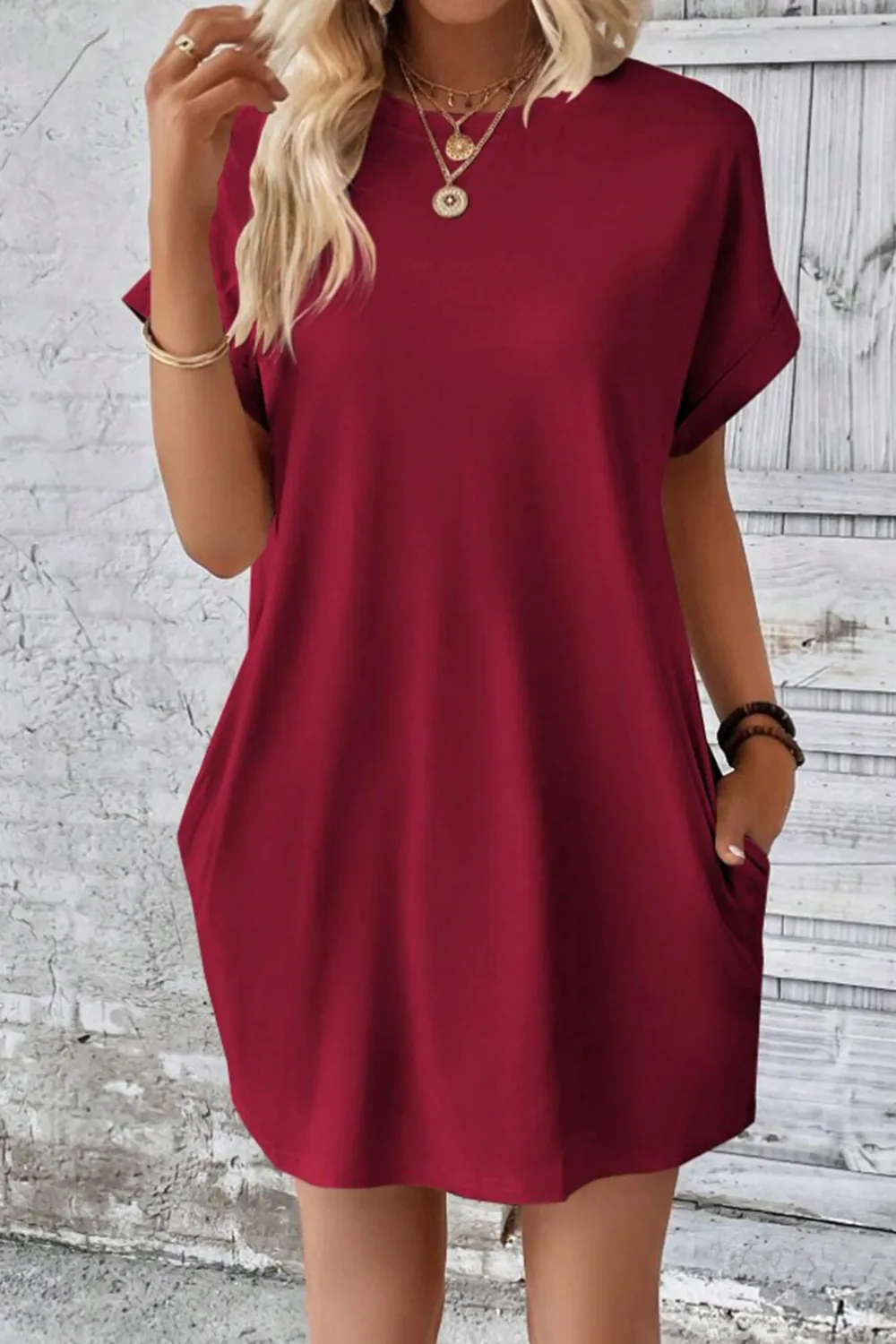 Pocketed Round Neck Short Sleeve Dress, image 25