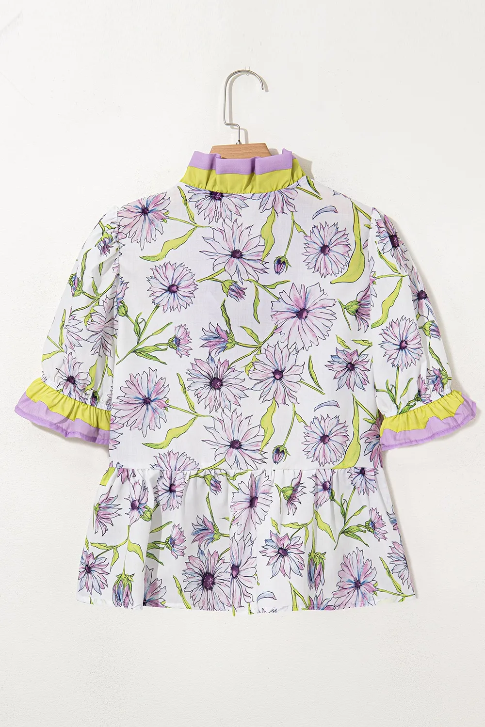 Floral Print Flounce Sleeve Peplum Blouse, image 9
