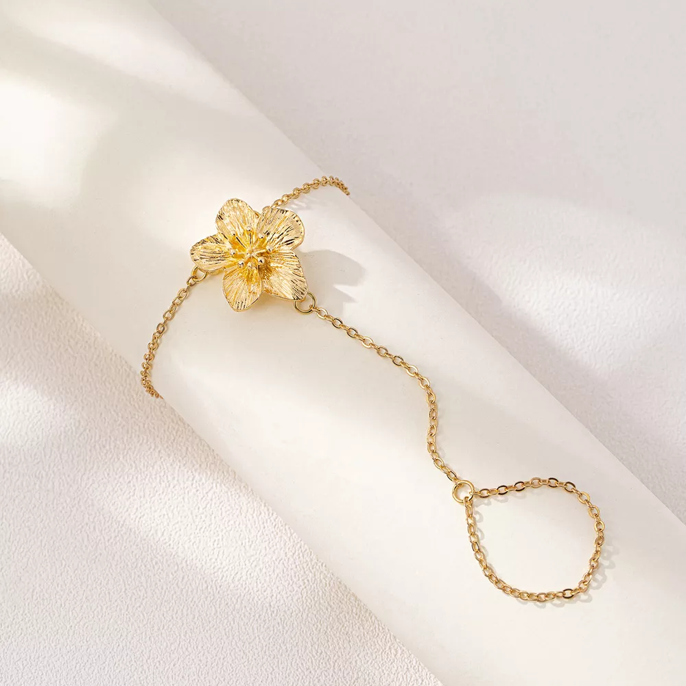 18K Gold-Plated Chain Flower Bracelet, image 2
