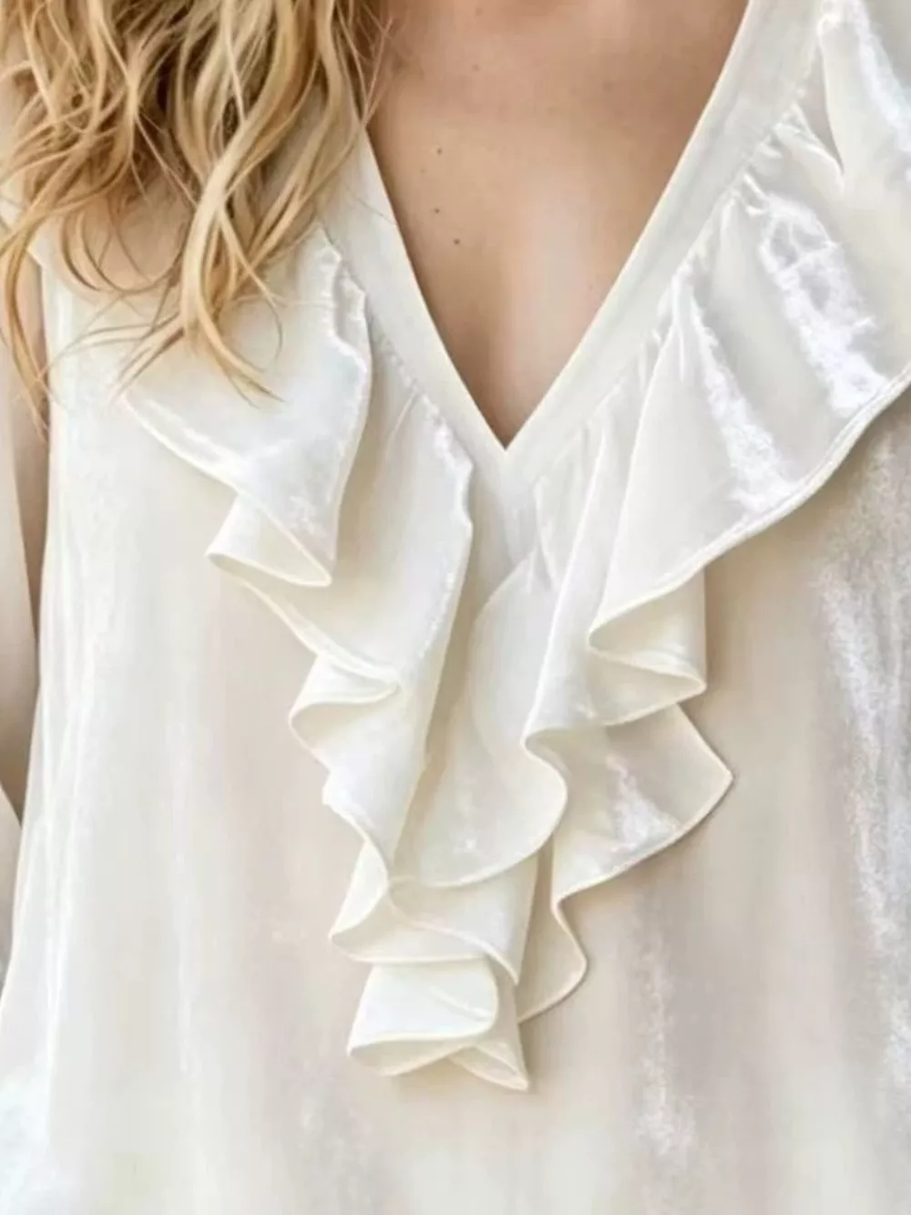 Full Size Velvet Ruffle V-Neck Blouse Plus Size, image 9