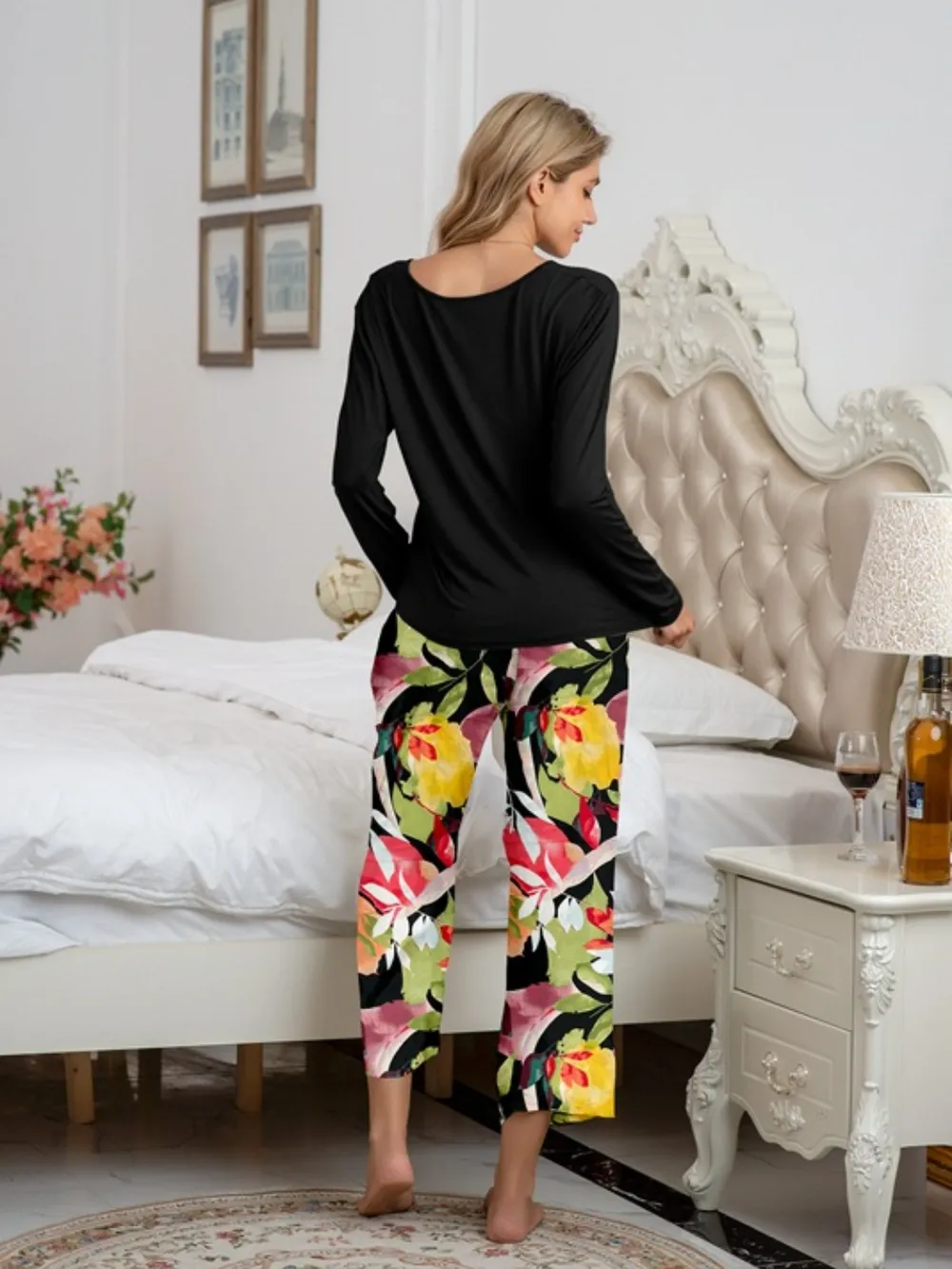 Round Neck Top and Printed Pants Lounge Set, image 15