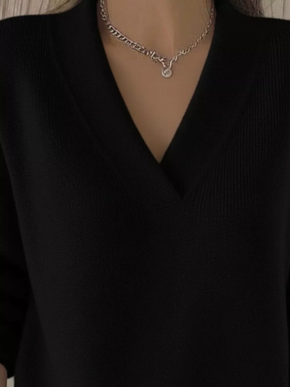 Full Size V-Neck Long Sleeve Sweater Plus Size, image 9