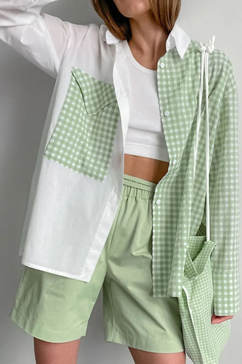 Two-Tone Plaid Button Down Long Sleeve Shirt, image 5