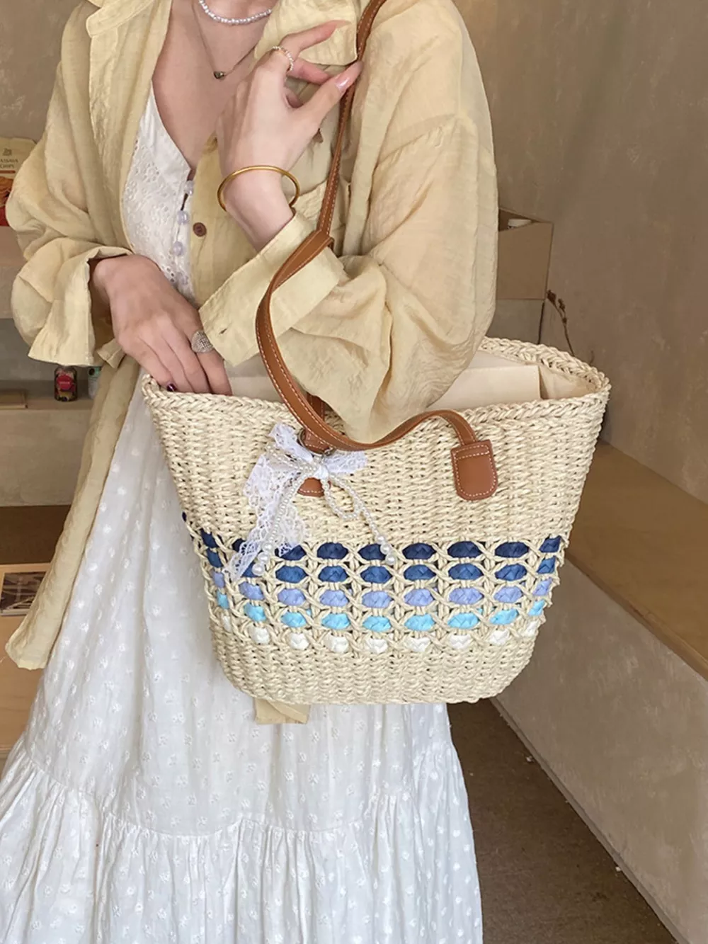Woven Straw Shoulder Bag, image 5