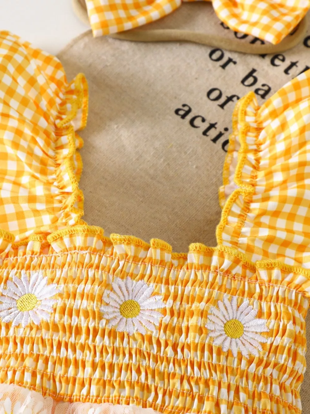 Children's Daisy Gingham Ruffle One-Piece with Headband, image 2
