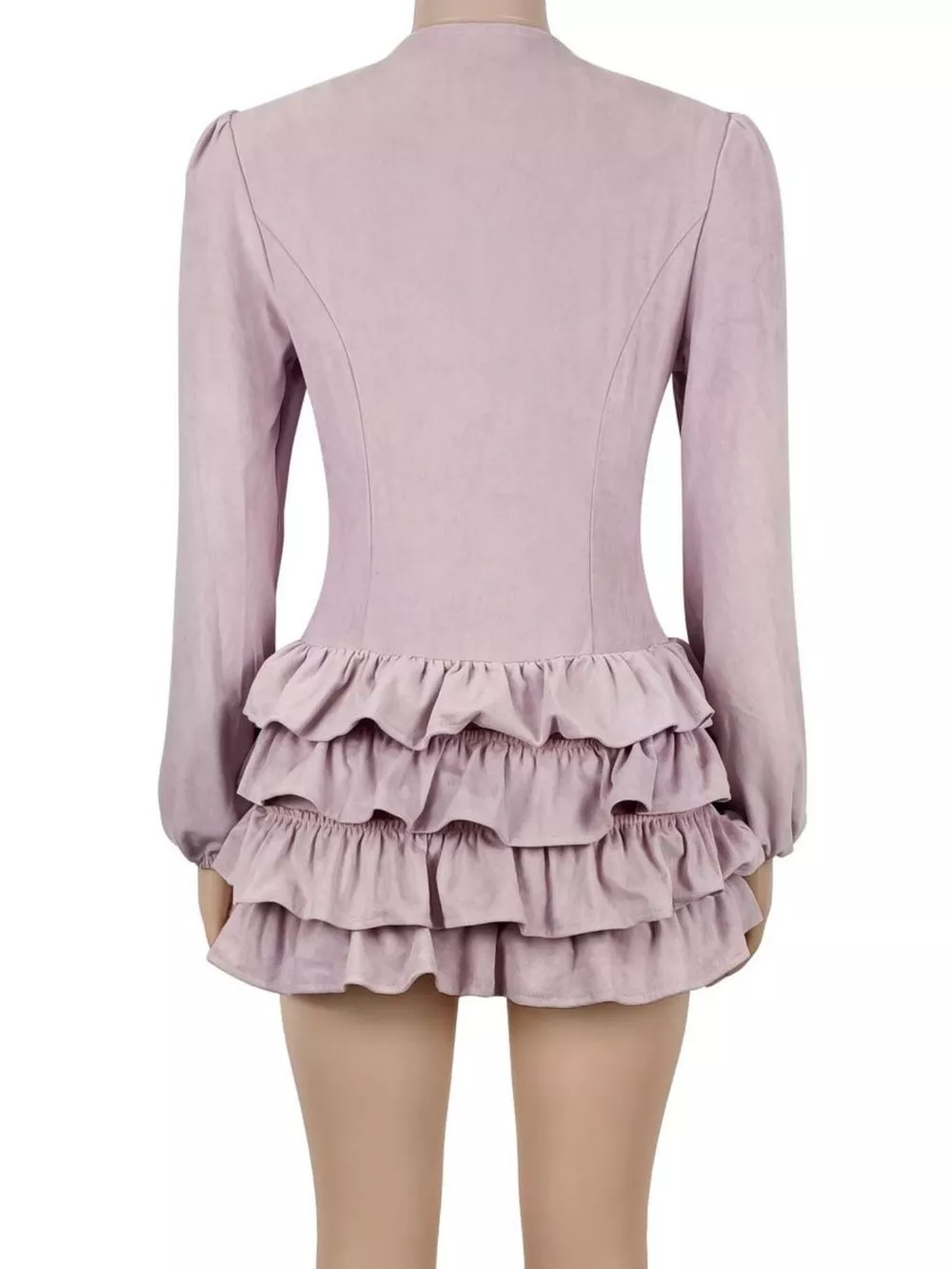 Lace-Up Ruffle Hem Long Sleeve Mini Dress, image 8
