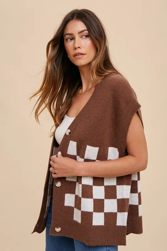 Checkered Button Down Short Sleeve Cardigan, image 6