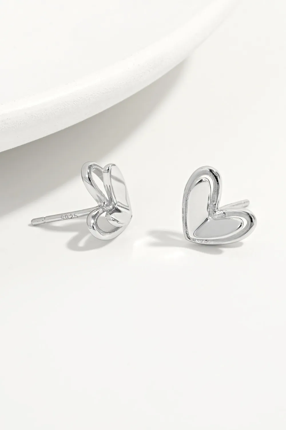 925 Sterling Silver Heart Stud Earrings, image 2