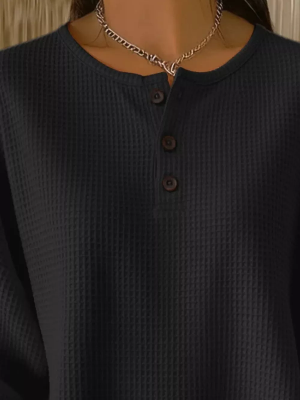 Full Size Waffle Knit Button Detail Top Plus Size, image 11