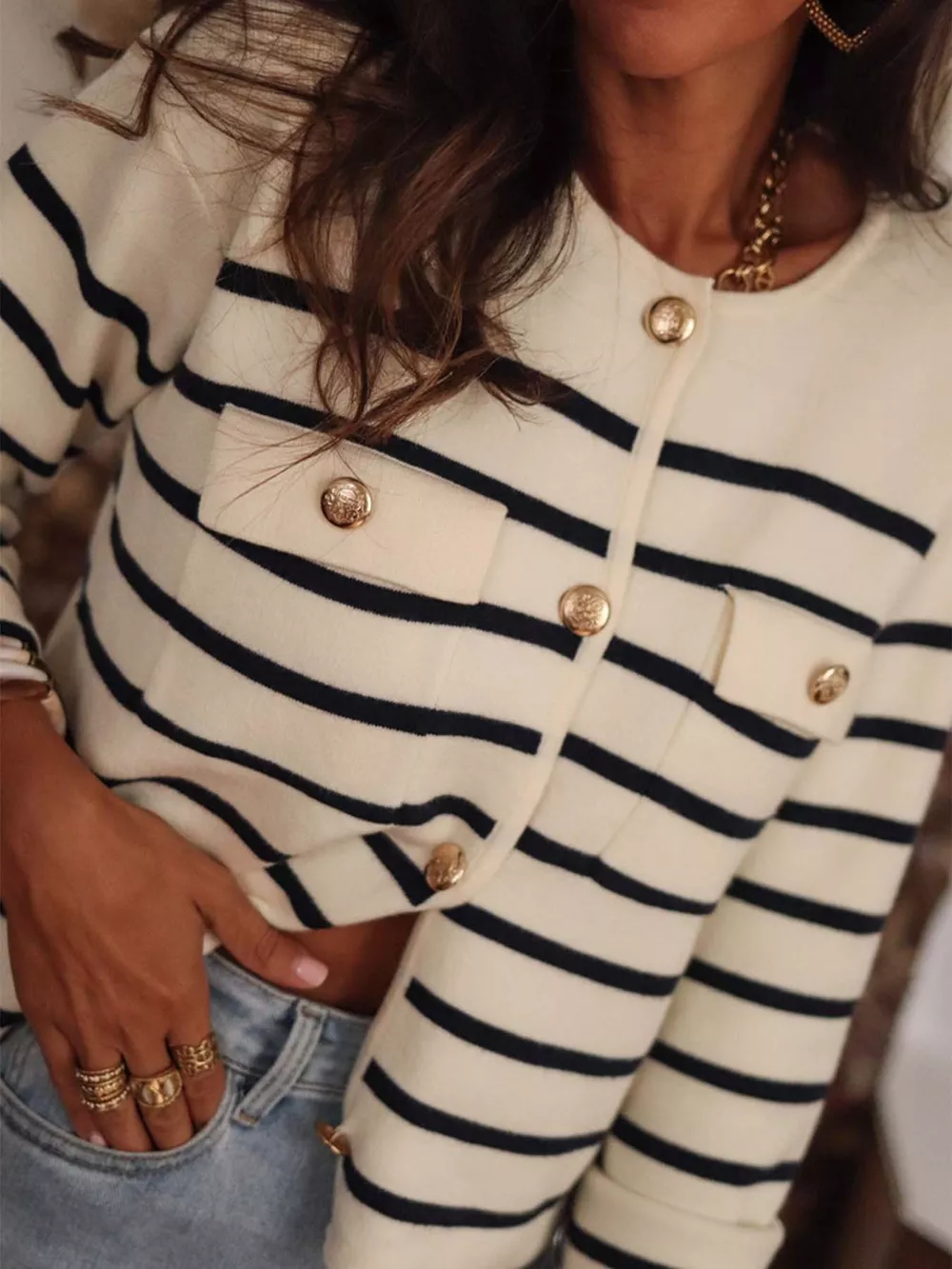 Striped Button-Front Cardigan, image 4