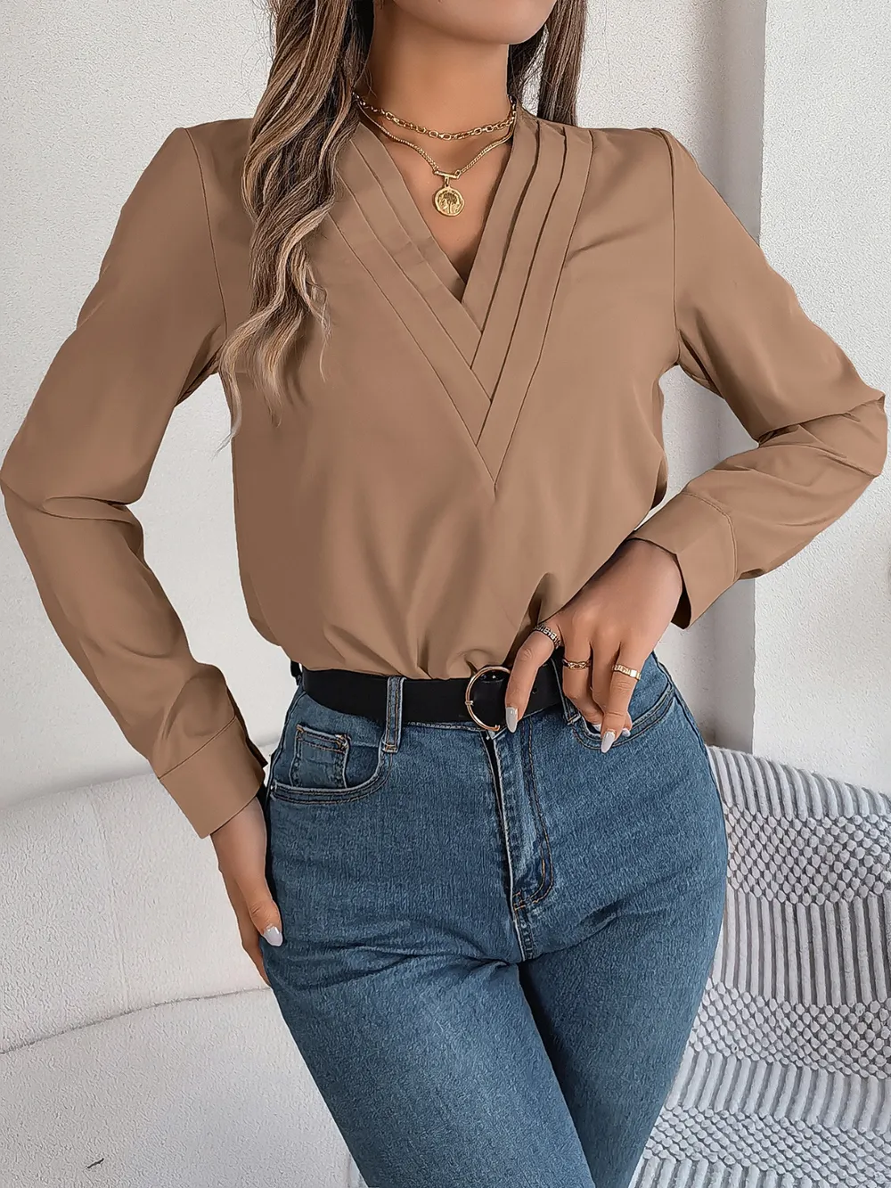 V-Neck Long Sleeve Blouse, image 23
