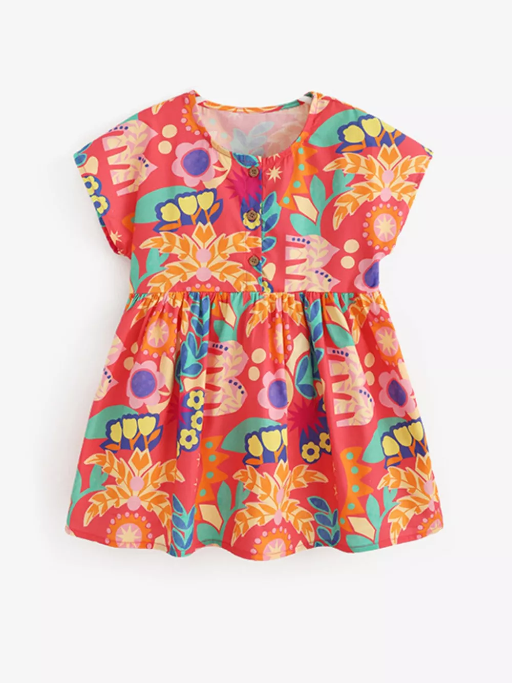 Children's Floral Print Button Detail Casual Dress, image 2