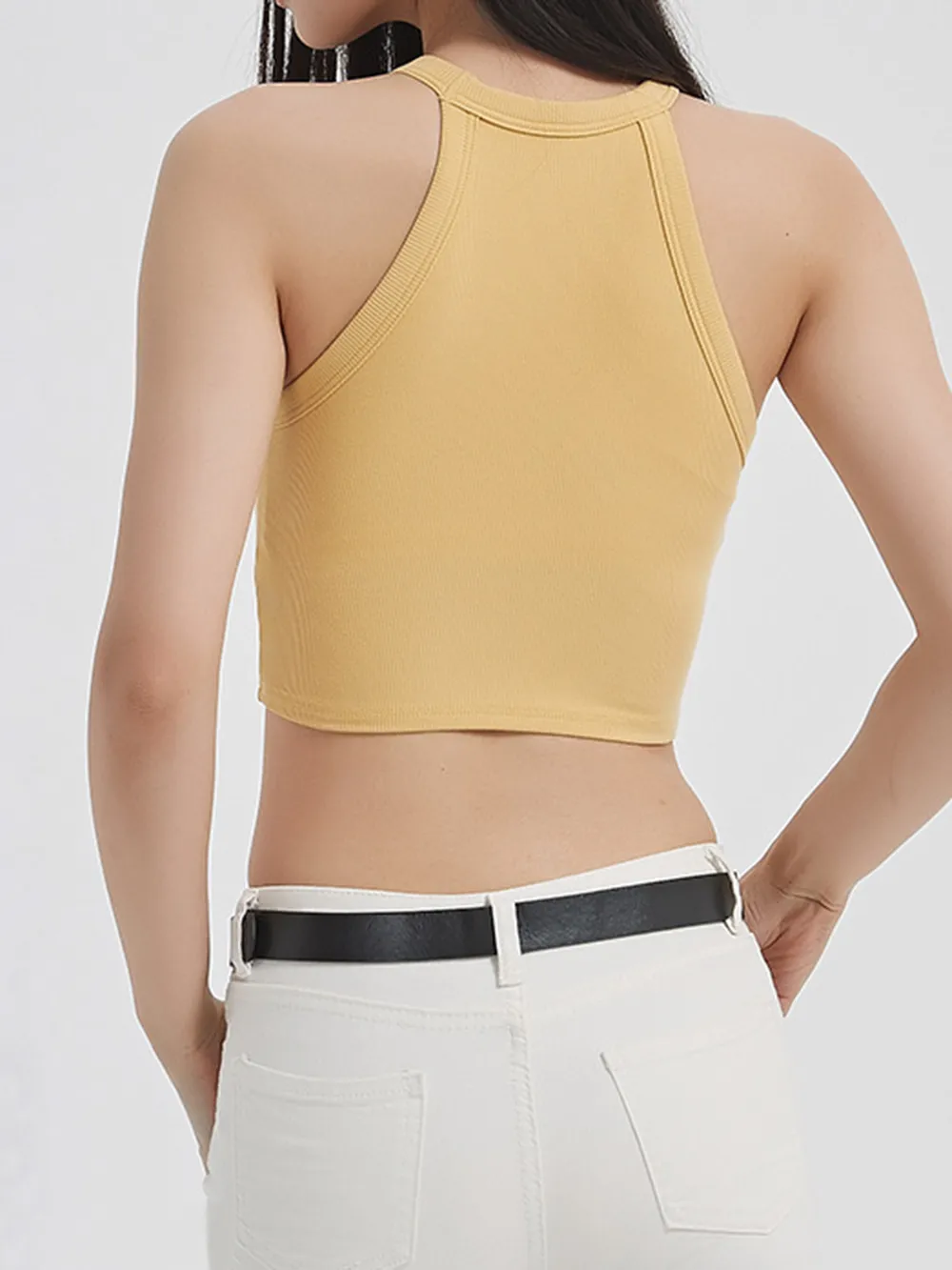 Ribbed Grecian Neck Cropped Tank with Chest Pads, image 26