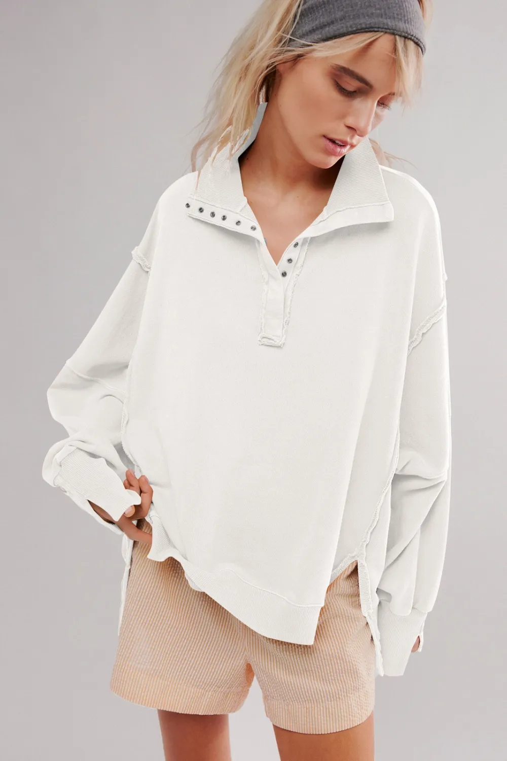 Exposed Seam Side Slit Long Sleeve Sweatshirt, image 8