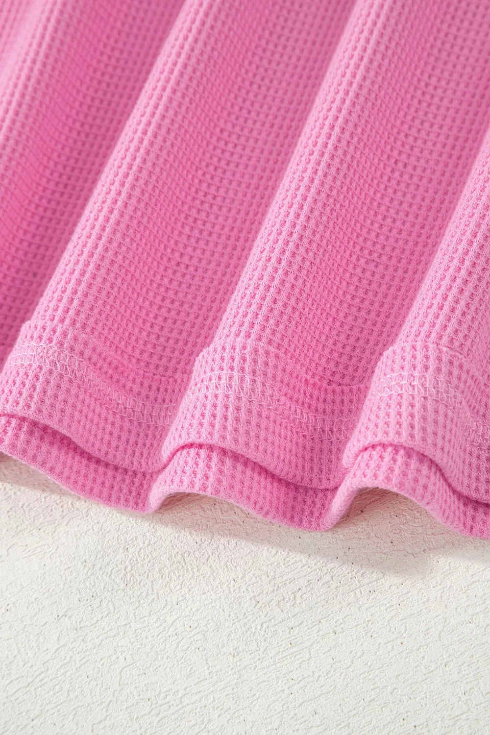 Solid Color Raw Seam Waffled Patchwork Casual T Shirt, image 12