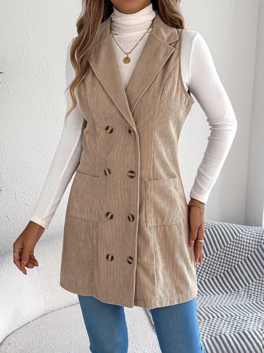 Double-Breasted Long Vest Coat, image 3