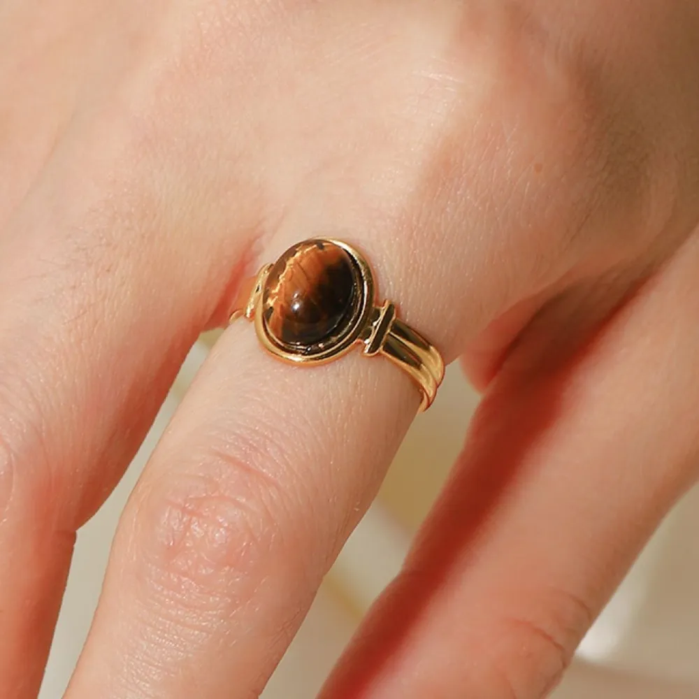 Vintage Natural Stone Gold Plated Adjustable Ring, image 15