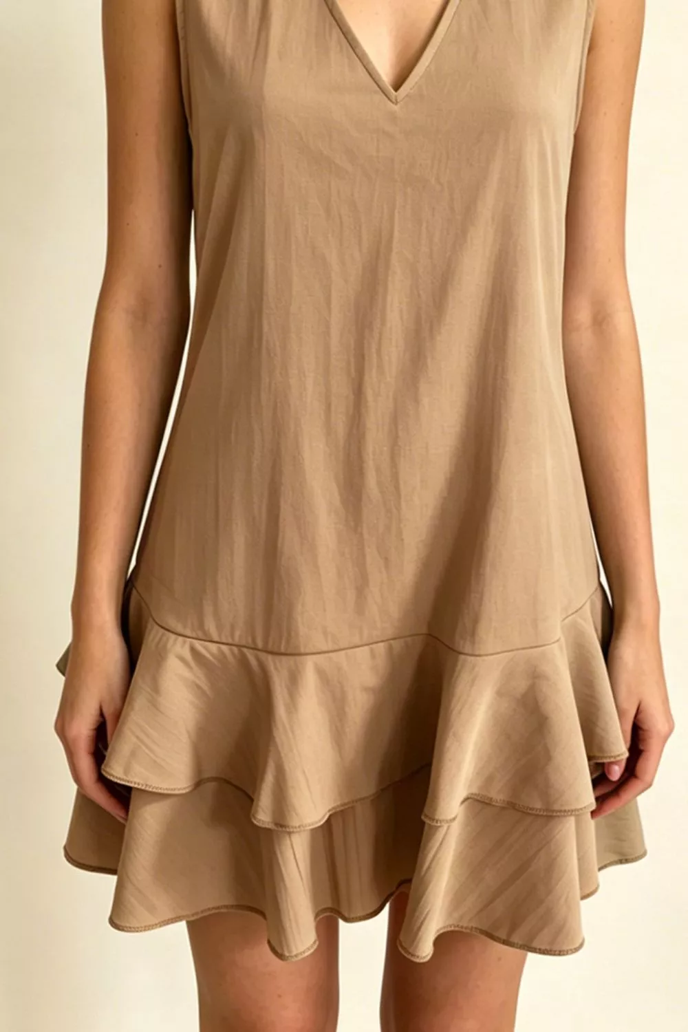 Full Size Sleeveless V-Neck Ruffle Hem Mini Dress Plus Size, image 15
