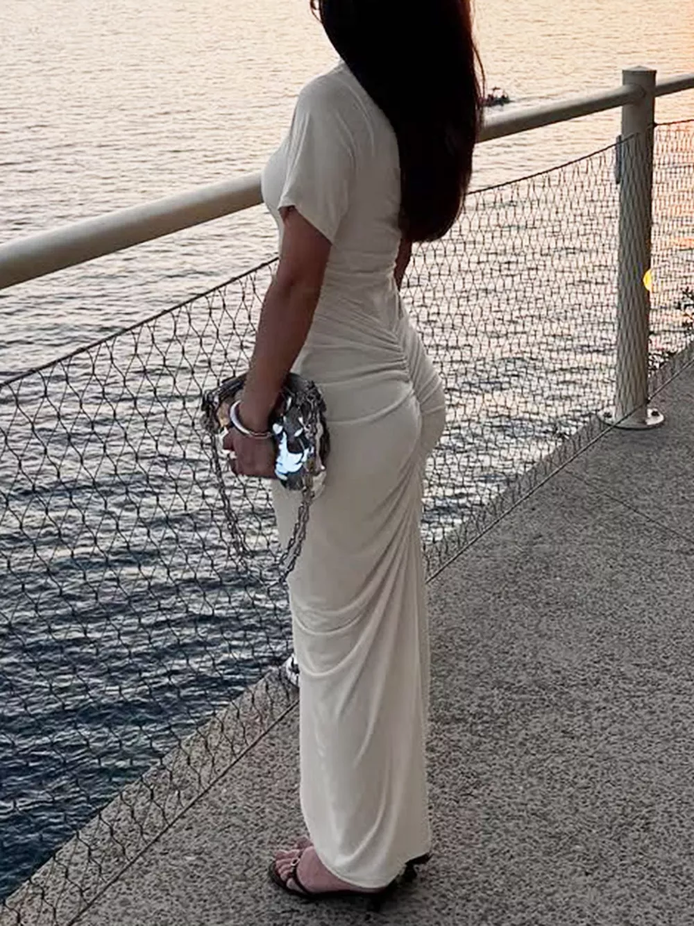Ruched Short Sleeve Maxi Dress, image 4