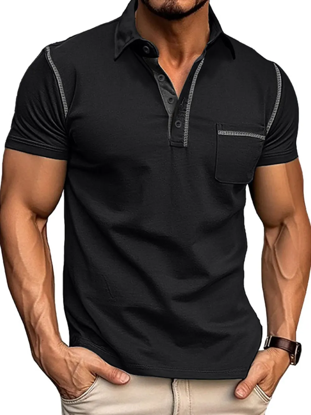 Men's Classic Polo Shirt with Contrast Stitching