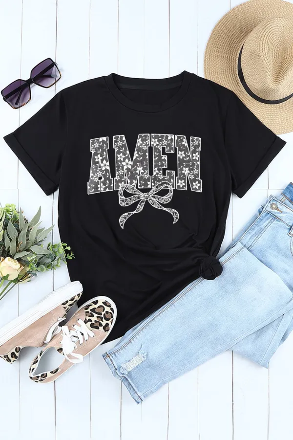 AMEN Bow Round Neck Short Sleeve T Shirt, image 7