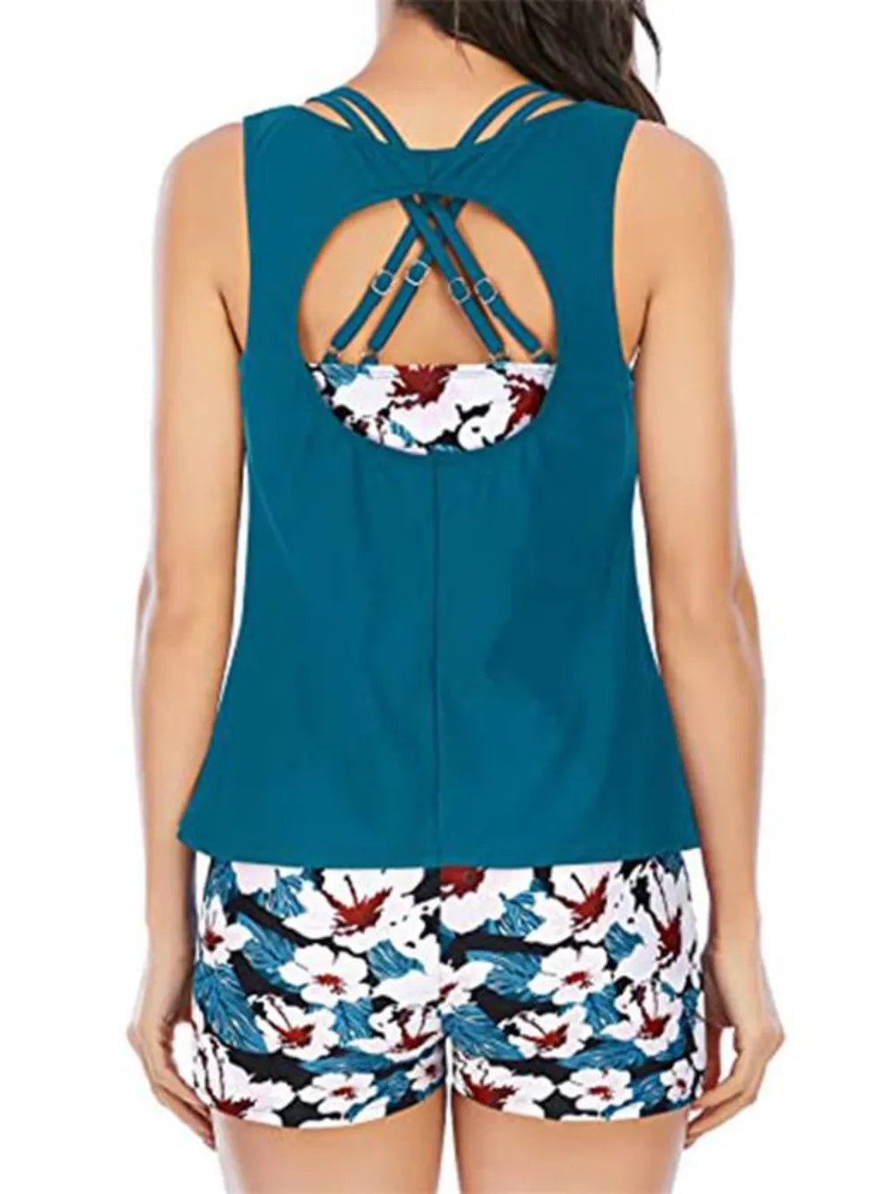 Cutout Printed Round Neck Three-Piece Swim Set, image 15