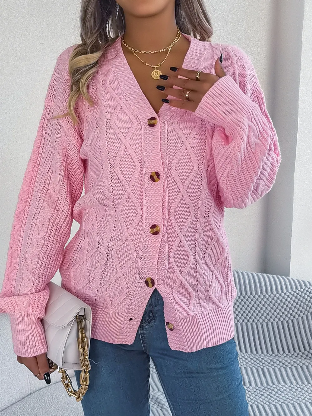 Cable-Knit Long Sleeve Cardigan, image 5