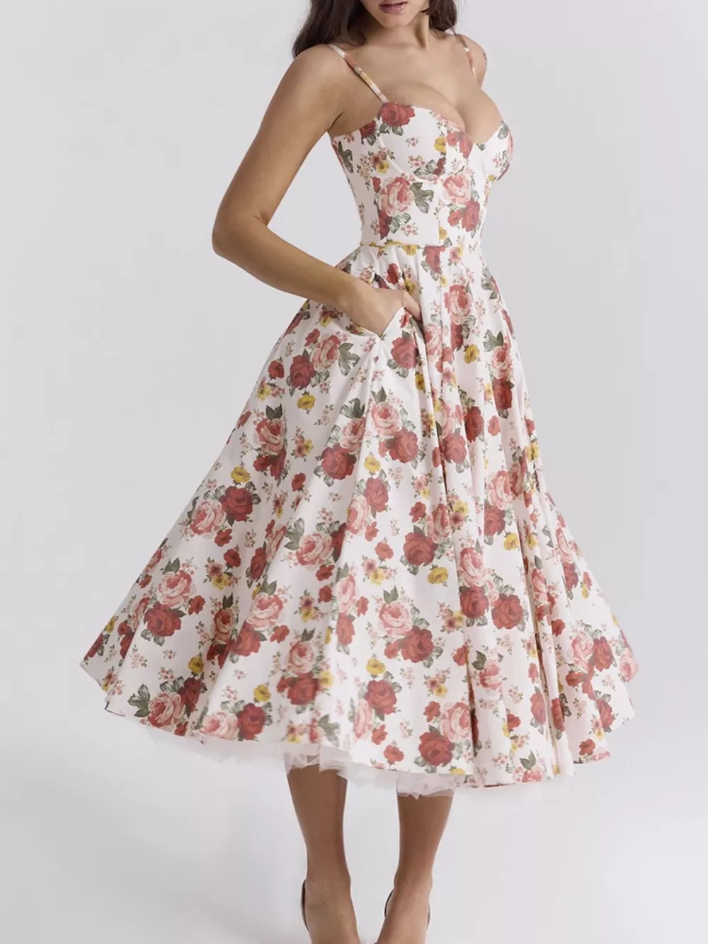 Sweetheart Neck A-Line Midi Dress, image 32