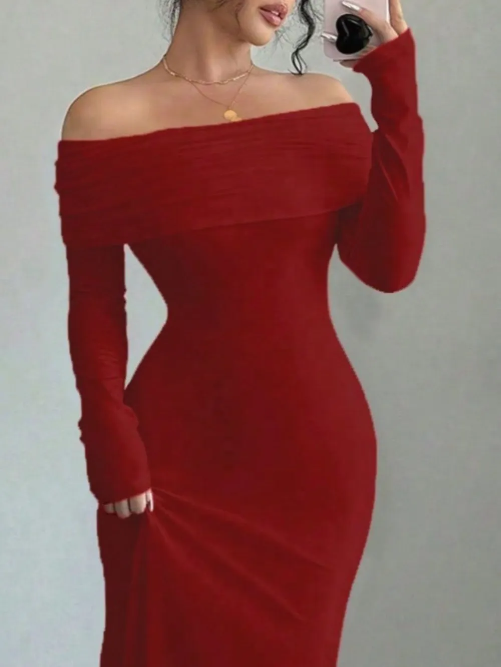 Off-Shoulder Long Sleeve Bodycon Maxi Dress, image 13