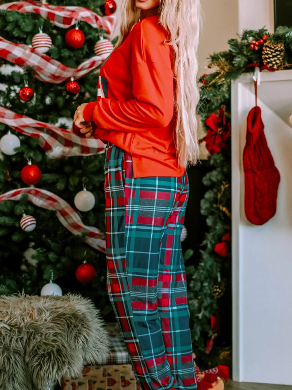 ALL IS BRIGHT Graphic Christmas Plaid Pajamas Set, image 4