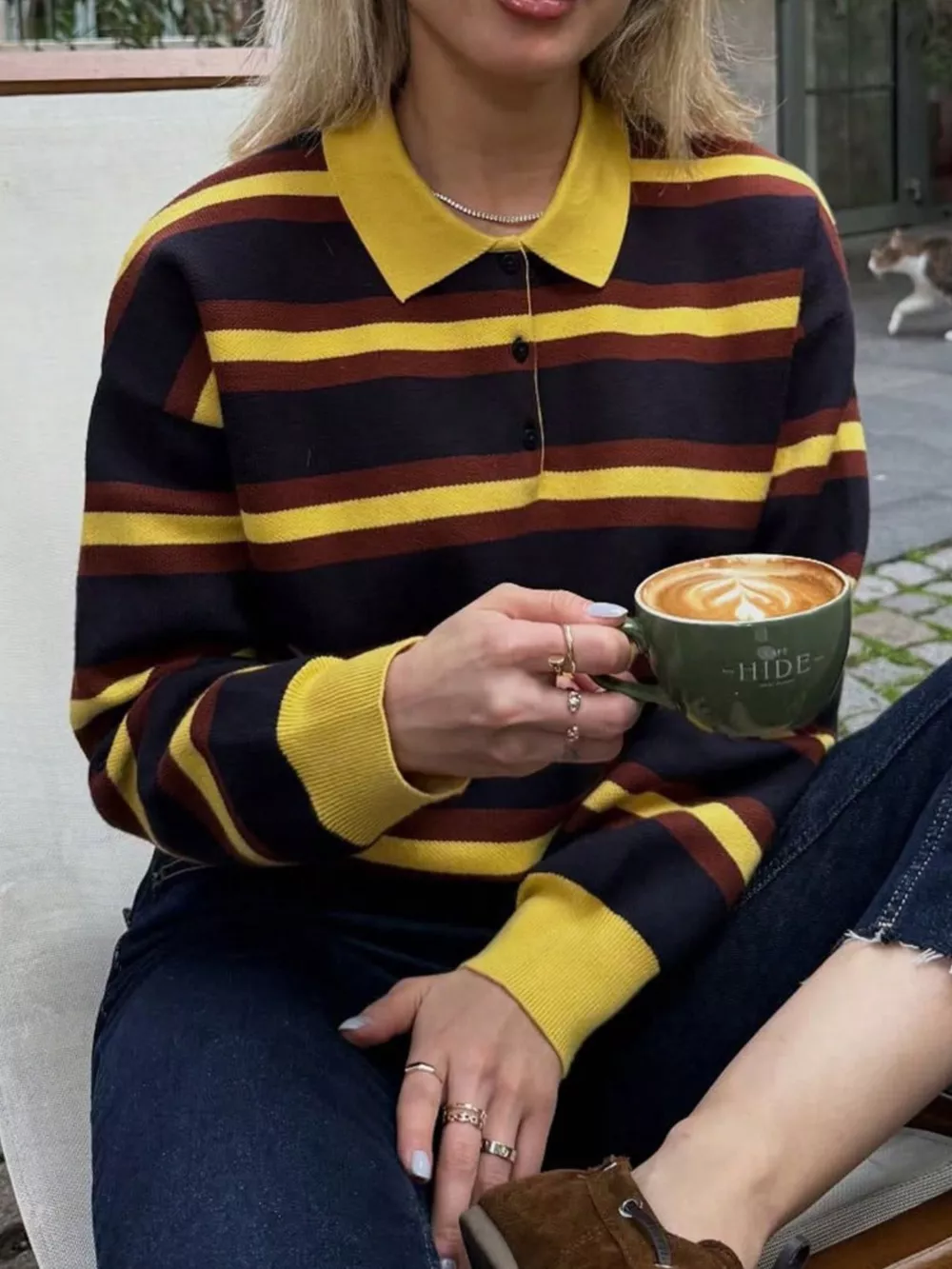Striped Polo Collar Knit Sweater, image 6