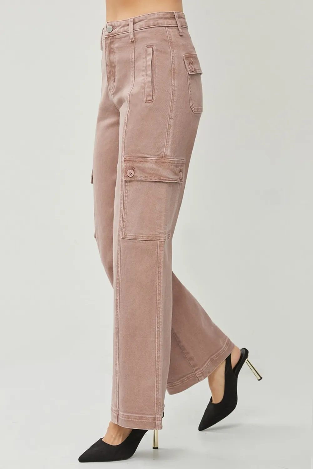 Full Size High Rise Wide Leg Cargo Jeans, image 5