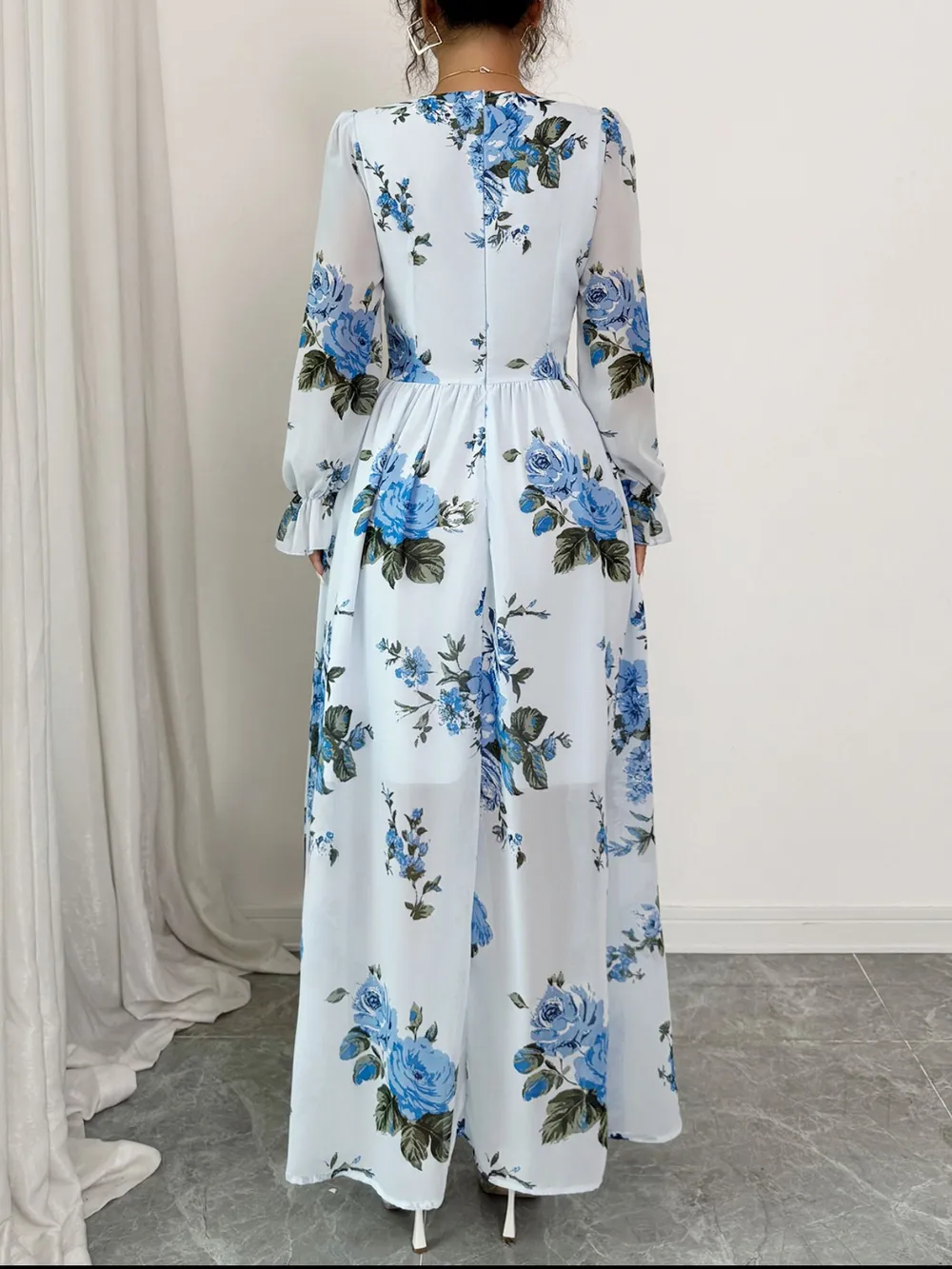 Floral Flounce Sleeve Maxi Dress, image 5