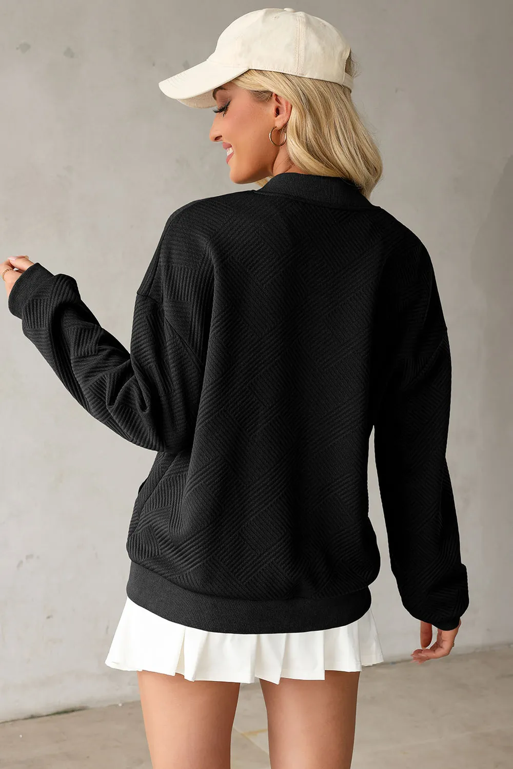 Texture Zip Up Baseball Collar Long Sleeve Jacket, image 11