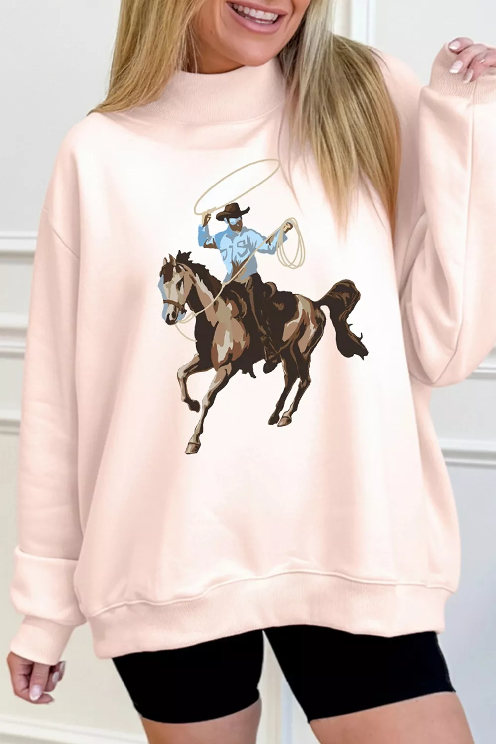 Western Cowboy Rodeo Print Mock Neck Sweatshirt, image 4