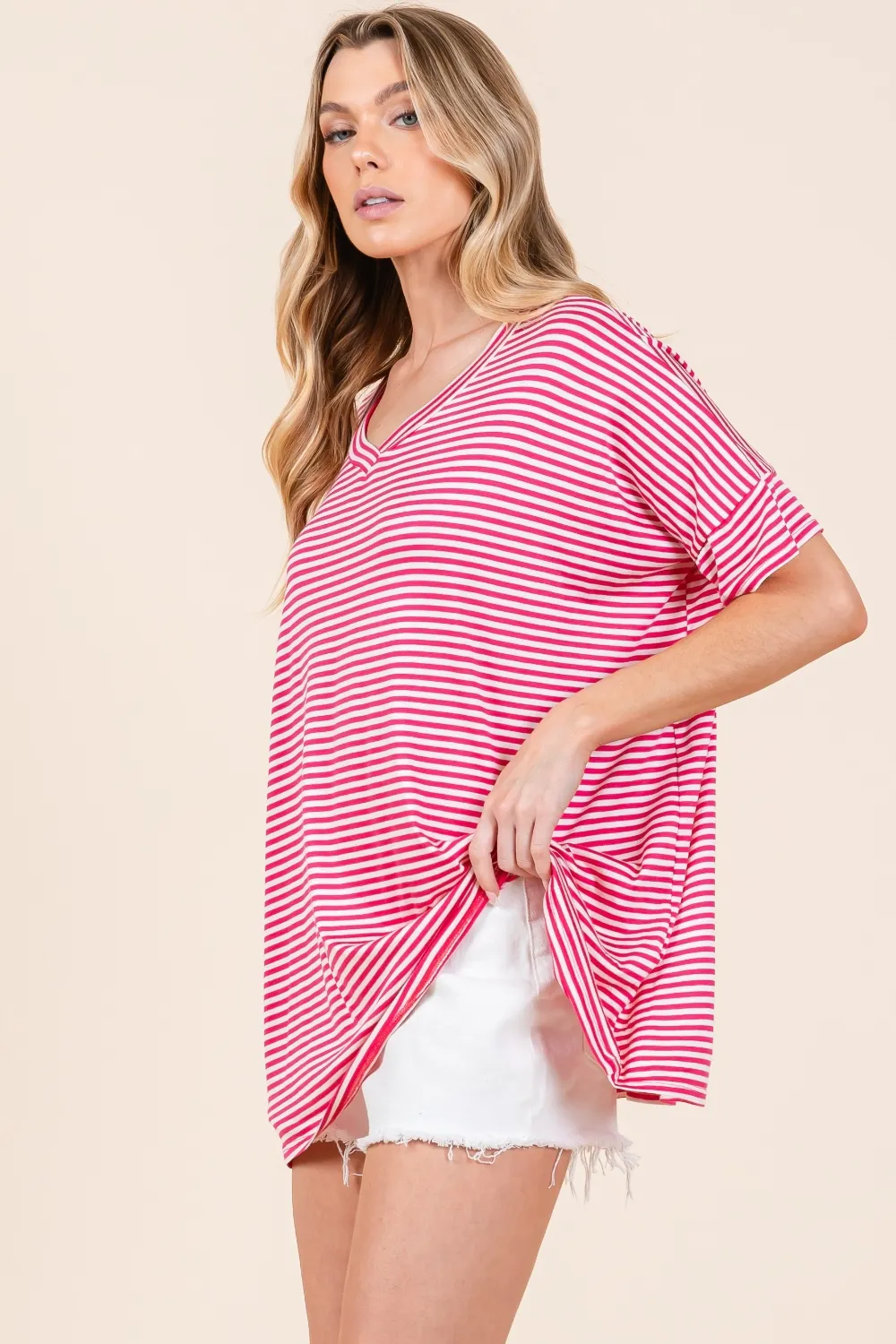 Striped V-Neck T-Shirt, image 3