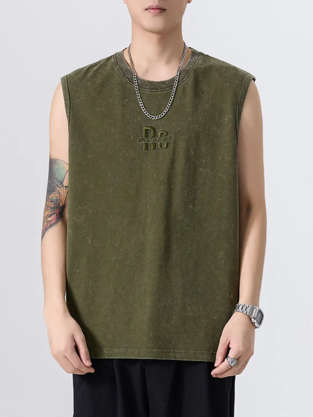 Men's Plus Size Washed Distressed Texture Sleeveless Tank, image 6