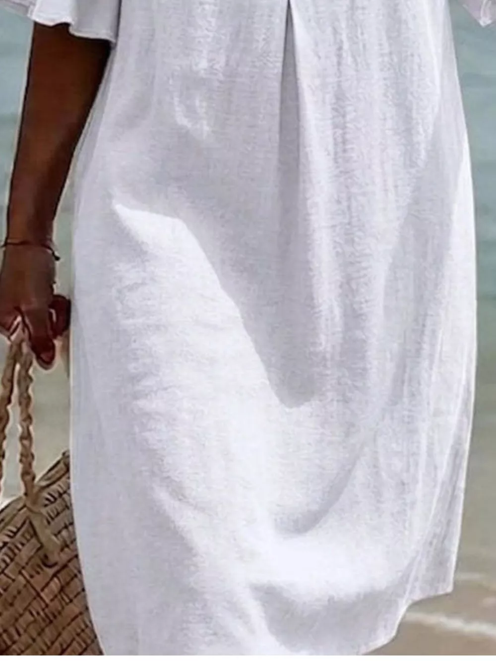 Full Size Decorative Button Ruffle Half Sleeve Dress Plus Size, image 4